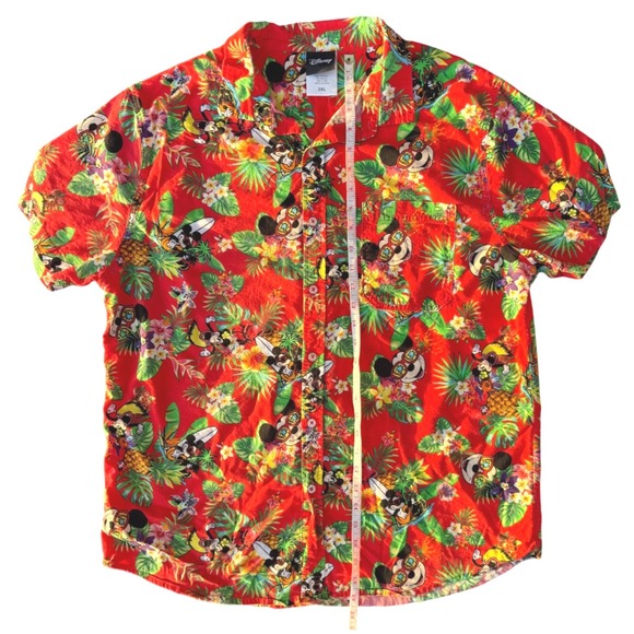 Disney Shirt Mens 2XL Red Mickey Mouse Hawaiian Floral Button Up Summer Aloha - Picture 8 of 8